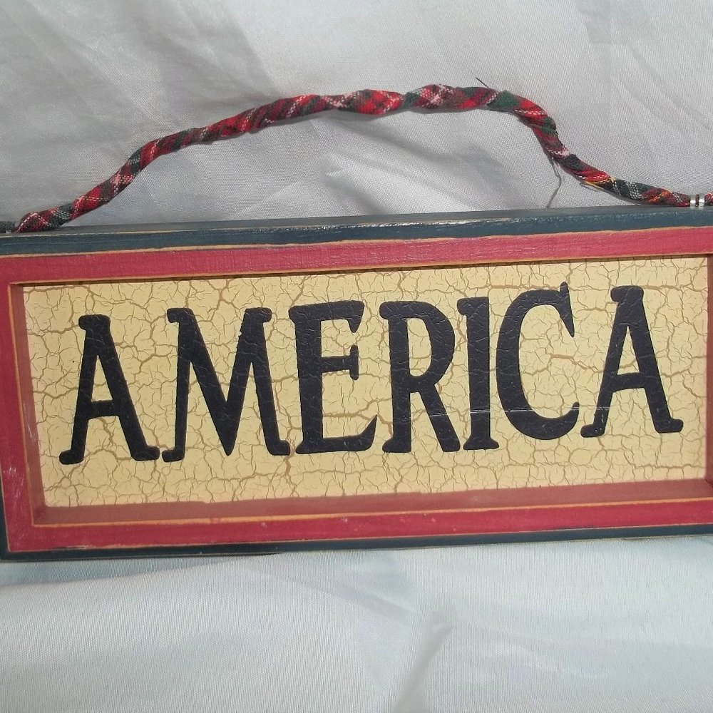 red white blue Patriotic wood sign America 6.75 X 3 x .5